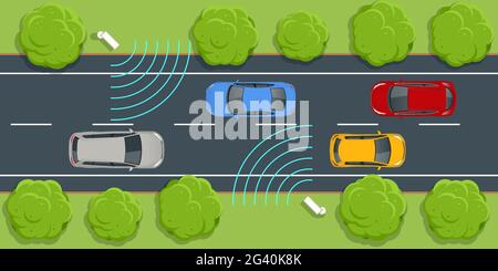 SPECS, average speed measuring speed camera system. Average speed cameras on freeway. SPECS cameras operate as sets of two or more cameras installed Stock Vector