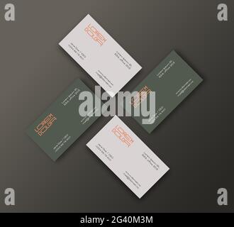 Modern Cross Business Cards Template. Realistic Vector Stationary Mockups Scene with Soft Shadows and Typographic Layout. Top View Background Stock Vector