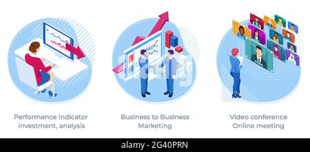 Isometric web business concept of financial administration, accounting, analysis, audit, financial report. Documents, graphics, charts, planner Stock Vector