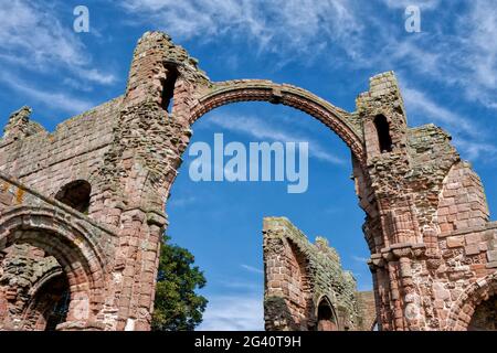 LINDISFARNE CASTLE, HOLY ISLAND/NORTHUMBERLAND - AUGUST 16 : Close-up view of part of the ruins of Lindisfarne Priory on Holy Is Stock Photo