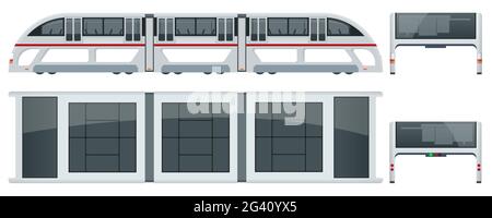 Isometric Transit Elevated Bus in China. Straddling bus, straddle bus, land airbus, or tunnel bus Road vehicle designed to carry many passengers. Side Stock Vector