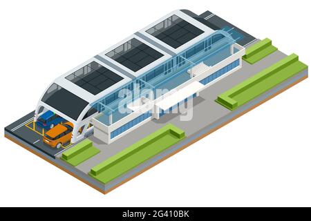 Isometric Transit Elevated Bus in China. Straddling bus, straddle bus, land airbus, or tunnel bus Road vehicle designed to carry many passengers. Stock Vector