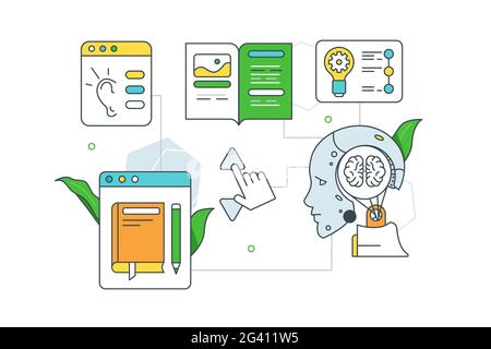 Machine robot learning new information Stock Vector
