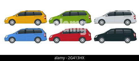 Minivan Car vector template on white background. Compact crossover, SUV, 5-door minivan car. View side Stock Vector