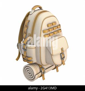 Canvas and leather backpack Front side view 3D Stock Photo