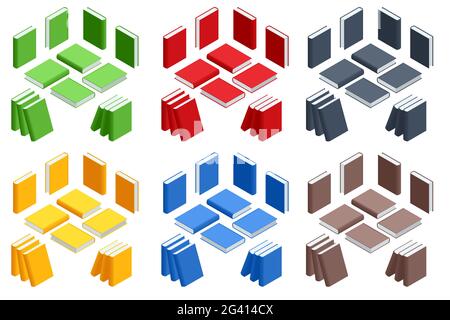 Isometric set of various books. Study and knowledge, library and education, science and literature. Stock Vector