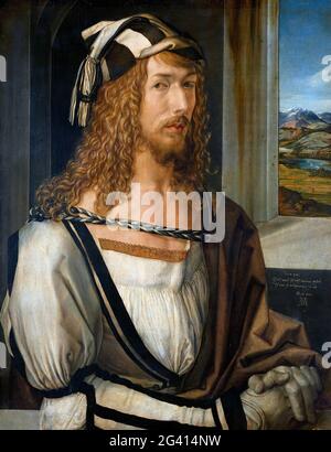 Albrecht Dürer (1471-1528), Self-Portrait, oil on panel, 1498 Stock Photo