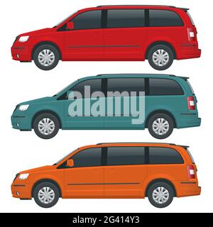 Passenger Van or Minivan Car vector template on white background. Compact crossover, SUV, 5-door minivan car. View side Stock Vector