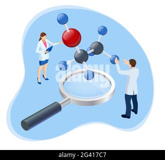 Isometric Doctor Team While Working Analysis Lab, Chemical Laboratory Science. Research Teams in Chemistry Experiments, Health Sciences, Life Sciences Stock Vector