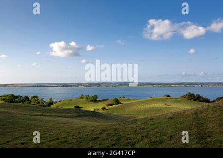 View from the Zickerschen Mountains in the Mönchgut nature reserve over the Hagensche Wiek to the Reddevitzer Höft peninsula, Ruegen, Baltic Sea, Meck Stock Photo