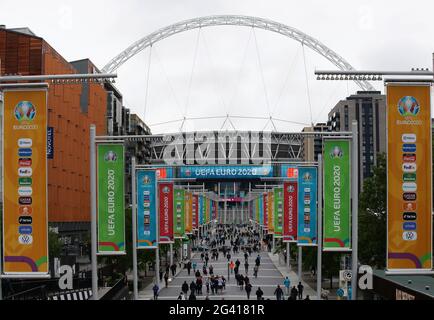 London, UK. 18th June 2021. General view of the Wembley way down to the stadium before the UEFA European Championships match at Wembley Stadium, London. Picture credit should read: David Klein / Sportimage Stock Photo