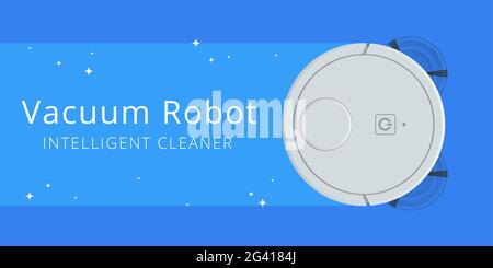 Robot vacuum cleaner performs automatic cleaning of the apartment at a certain time. Controlling vacuum with remote control. Robot vacuum cleaner Stock Vector