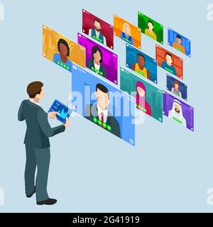 Remote management of business and people isometric vector concept ...
