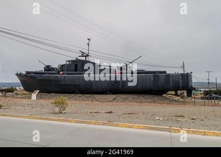 Military ship displayed in Punta Arenas, Chile Stock Photo