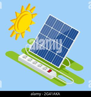 Isometric Solar Panel. Renewable Energy Sources. Backup Power Energy Storage System Stock Vector