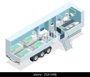 Mobile Hospital Layout Mobile hospital medical beds in different positions isometric view ...