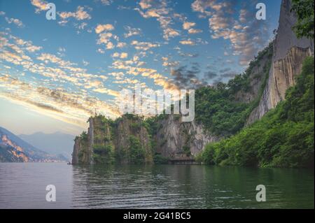 Beautiful view of mountains and lake iseo from Riva di Solto, Baia dal Bogn Stock Photo