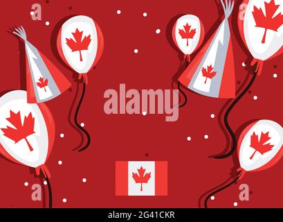 Canada flags in party hat and balloons Stock Vector