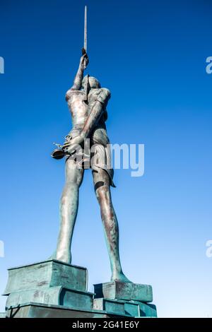 View of Damien Hirst's Verity at Ilfracombe harbour Stock Photo