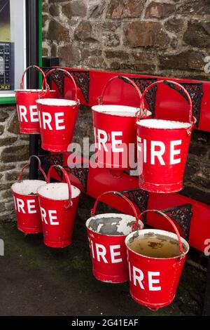 WOODY BAY, DEVON/UK - OCTOBER 19 : Fire buckets at Woody Bay Station in Devon on October 19, 2013 Stock Photo