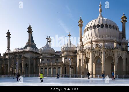 People ice skating at the Royal Pavilion in Brighton Stock Photo