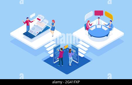 Isometric concept of business e-documents, business report, business documents, working, management. Email marketing, internet advertising concepts Stock Vector