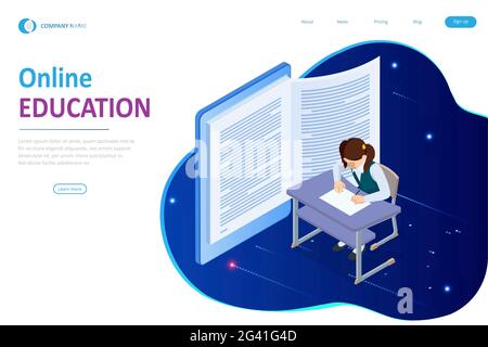E-learning, Online Education at Home. Isometric concept for Digital Reading, E-classroom Textbook, Modern Education, Online Training and Course, Audio Stock Vector