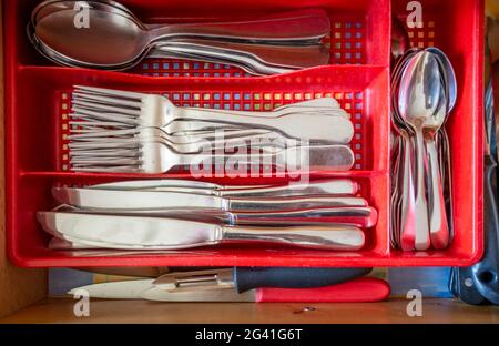 Cutlery in a drawer Stock Photo