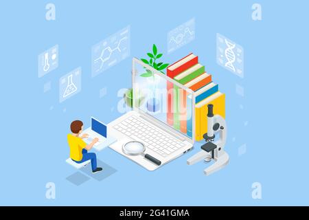 E-learning, Online Education at Home. Isometric concept for Digital Reading, E-classroom Textbook, Modern Education, Online Training and Course, Audio Stock Vector
