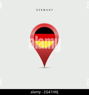 Teardrop map marker with flag of Germany. German flag inserted in the location map pin. Vector illustration isolated on light grey background. Stock Vector