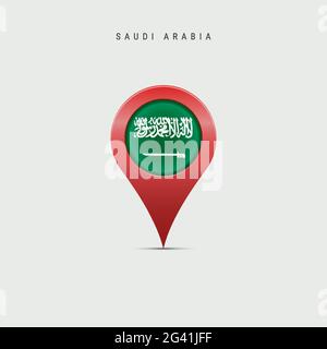 Teardrop map marker with flag of Saudi Arabia. Saudi Arabian flag inserted in the location map pin. Vector illustration isolated on light grey backgro Stock Vector