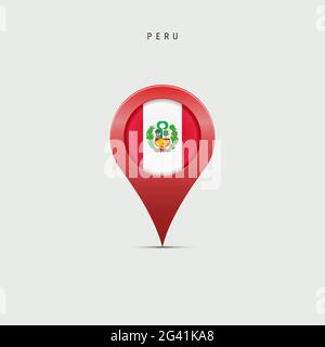 Teardrop map marker with flag of Peru. Peruvian flag inserted in the location map pin. Vector illustration isolated on light grey background. Stock Vector