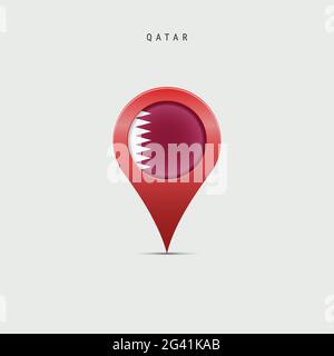 Teardrop map marker with flag of Qatar. Qatari flag inserted in the location map pin. Vector illustration isolated on light grey background. Stock Vector