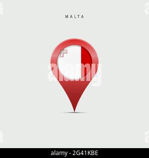 Teardrop map marker with flag of Malta. Maltese flag inserted in the location map pin. Vector illustration isolated on light grey background. Stock Vector