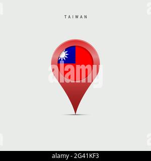 Teardrop map marker with flag of Taiwan. Taiwanese flag inserted in the location map pin. Vector illustration isolated on light grey background. Stock Vector