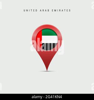 Teardrop map marker with flag of United Arab Emirates. UAE flag inserted in the location map pin. Vector illustration isolated on light grey backgroun Stock Vector