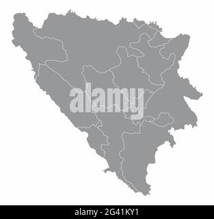 Bosnia and Herzegovina administrative map isolated on white background Stock Vector