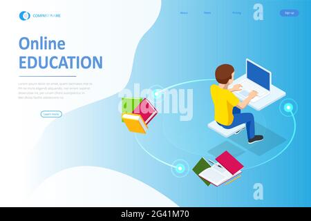 E-learning, Online Education at Home. Isometric concept for Digital Reading, E-classroom Textbook, Modern Education, Online Training and Course, Audio Stock Vector