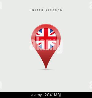 Teardrop map marker with flag of United Kingdom. British flag inserted in the location map pin. Vector illustration isolated on light grey background. Stock Vector