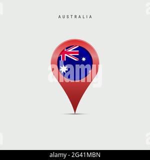 Teardrop map marker with flag of Australia. Australian flag inserted in the location map pin. Vector illustration isolated on light grey background. Stock Vector