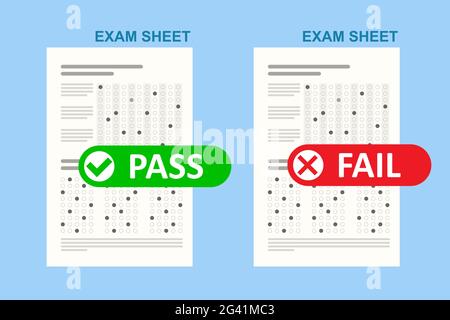 Exam test pass or fail. School and Education. Test score sheet with answers Stock Vector