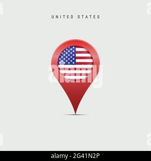Teardrop map marker with flag of United States. American flag inserted in the location map pin. Vector illustration isolated on light grey background. Stock Vector