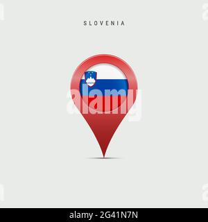 Teardrop map marker with flag of Slovenia. Slovenian flag inserted in the location map pin. Vector illustration isolated on light grey background. Stock Vector