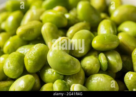 Raw Green Organic Steamed Edamame Soy Beans Stock Photo