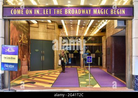 Disney Theater in Broadway, entrance doors, New York City, USA, year 2019 Stock Photo