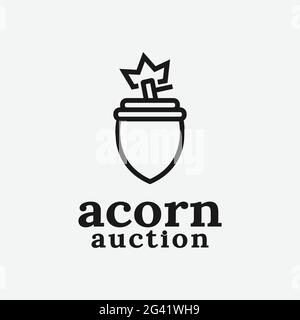 Acorn Auction Shield Logo Design Template. Suitable for auction lawyer judge advocate courthouse legislation Defender Business Company Stock Vector