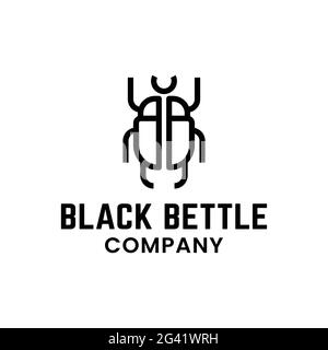 Letter Initial BB for Black Beetle Logo Design Template.  The letter BB forms Beetle in Simple Line Linear Outline Style. Stock Vector