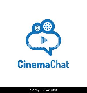 Ballon Bubble Chat with Play Button and Camera Reel Logo Design Template. Suitable for Video Film Movie Cinema Studio Production Creator Company Stock Vector