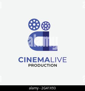 Letter Initial CL LC with Camera Reel for Cinema Live Logo Design Template. Suitable for Video Film Movie Cinema Studio Production Creator Company Stock Vector