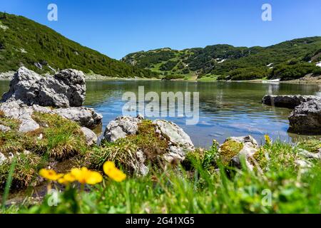 stunning zireiner see lake in tyrol alm mountains Austria . Stock Photo